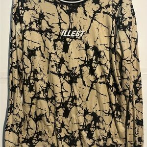 ILLEST Long Sleeve Tie-Dye Shirt Size M | Beige & Black Streetwear | Made in Ind